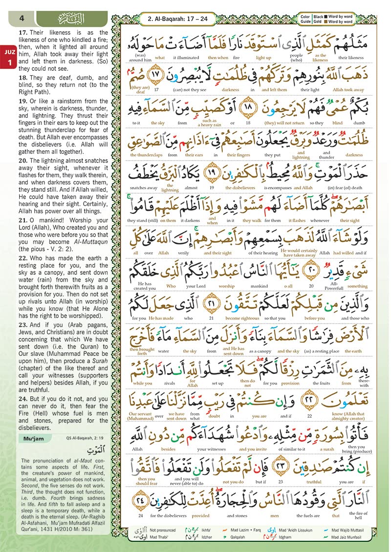 Maqdis Al-Qur'an Al Kareem A5 Word-ByWord Translation/Tajweed Coded